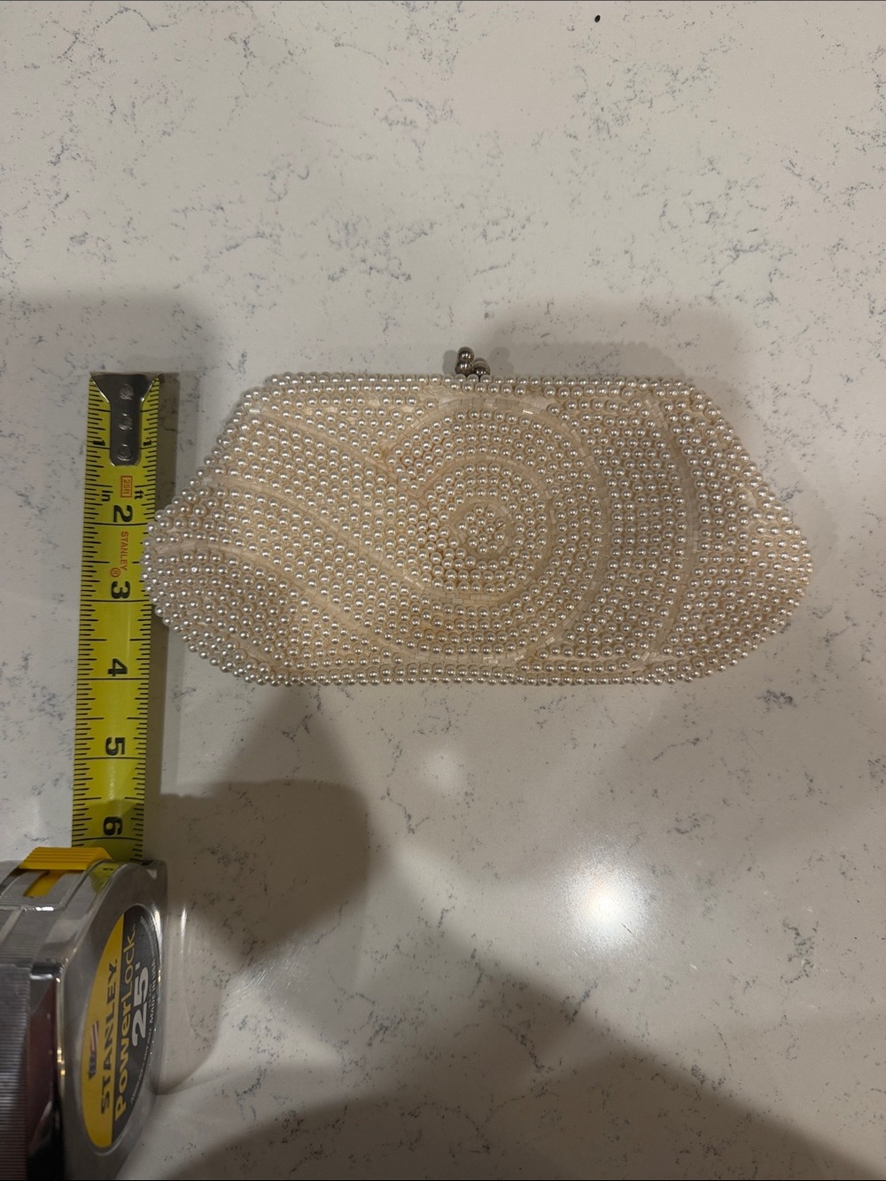 Vintage Pearl-Embellished Ivory Clutch Evening Bag - Picture 7 of 7